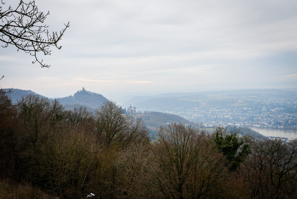 Highlightwanderung im nördlichen Siebengebirge - Petersberg: Aussicht Richtung Drachenfels und Drachenburg